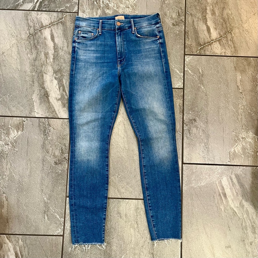 💙 Mother High Waisted Looker Ankle Fray Hey Sun Size 28 Jeans Raw hem